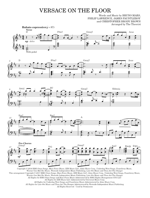 Versace on the floor - Bruno Mars (Piano Solo)