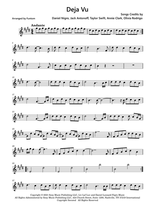 Deja VU (Arr. Funtom) - Olivia Rodrigo (Tenor Sax Solo)