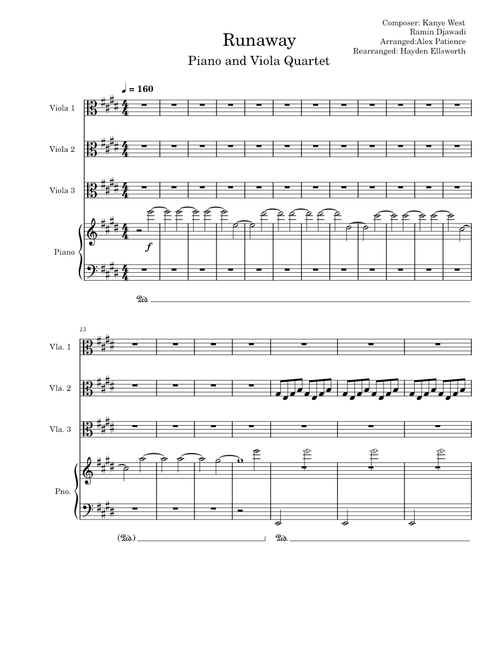 Runaway – Kanye West (Viola, Piano Quartet) (Rearranged by Hayden Ellsworth)