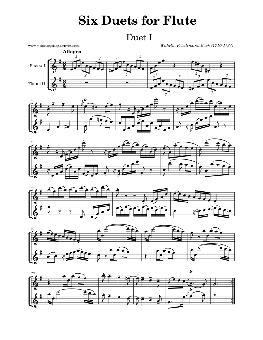 Six Duets for Flute W. F. Bach Sheet music for Flute (Woodwind Duet