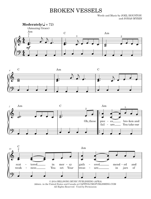 Broken Vessels (Amazing Grace) - Hillsong Worship (Easy Piano)