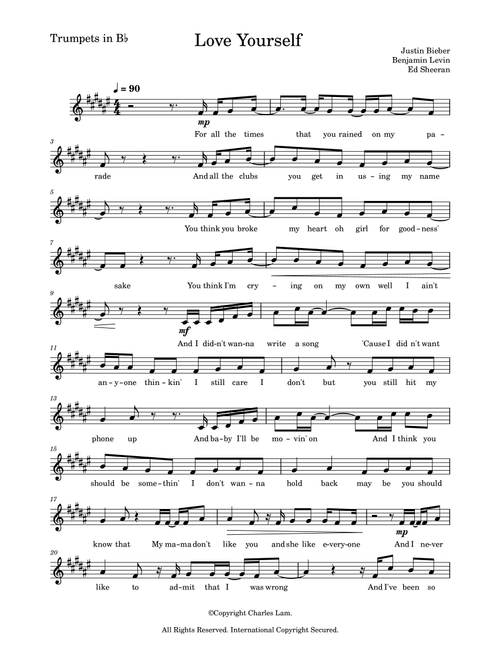 Love Yourself (Arr. Charles Lam) - Justin Bieber (Trumpet Solo)