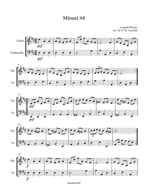 Minuet #4 (Arr. Nick Lacanski) - Mozart, Leopold (Instrumental Duet)