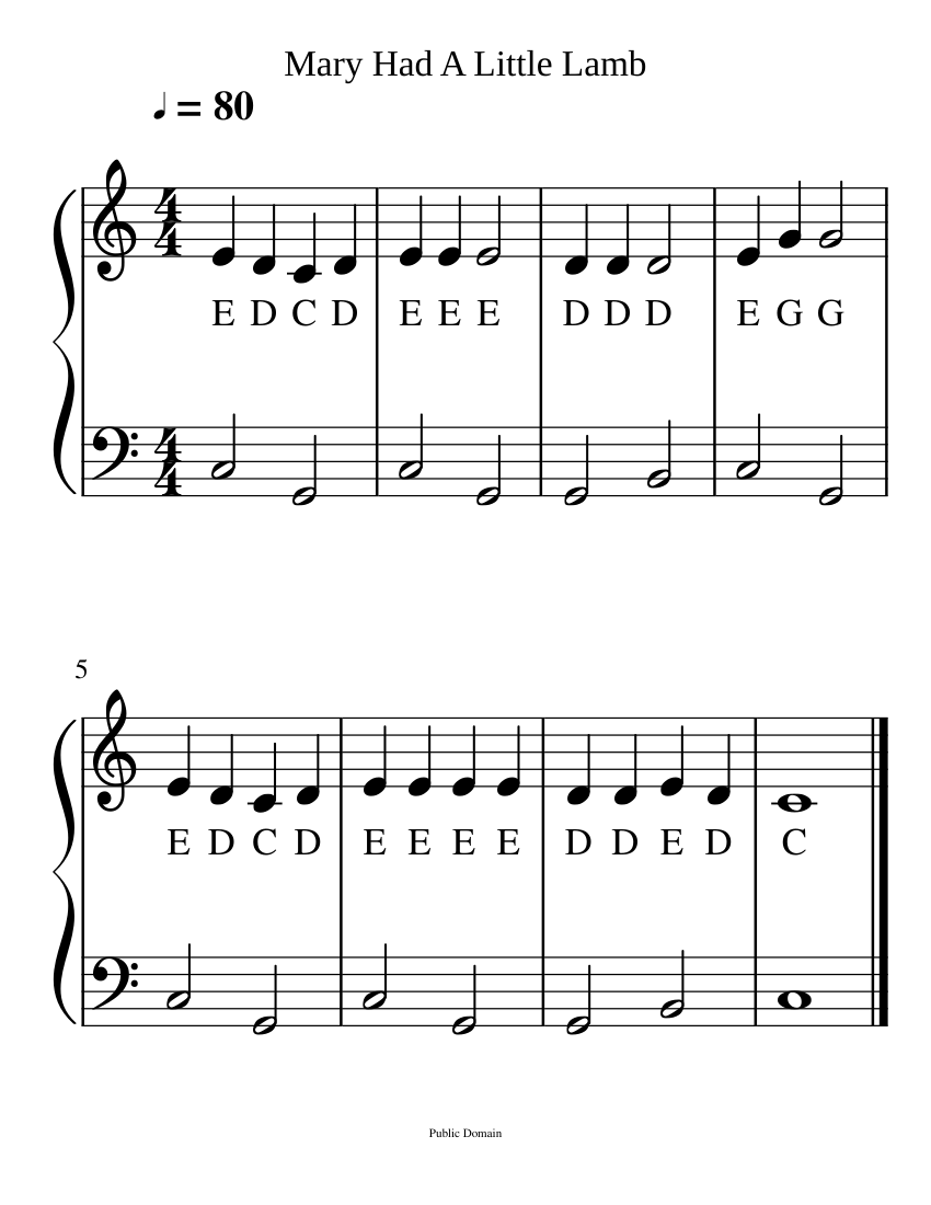 Mary had a little lamb easy piano store