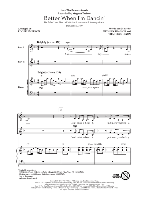 Better When I'm Dancin' (Arr. Roger Emerson) - Meghan Trainor (Choral, 2-Part)