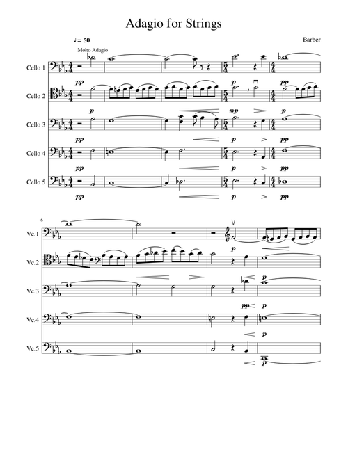 Barber - Adagio for Strings (cello quintet)