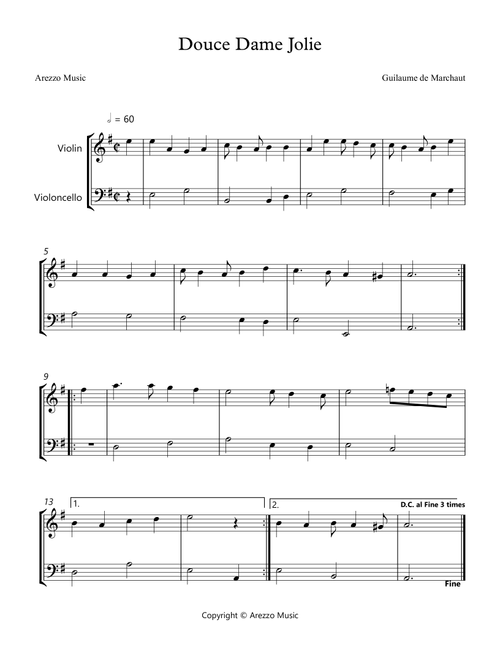 Douce Dame Jolie - Violin and Cello Arrangement (Arr. Arezzo Music) - Guillaume de Machaut (Instrumental Duet)