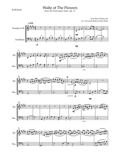Waltz of The Flowers - from Nutcracker (P. I. Tchaikovsky) for Trumpet in Bb & Trombone Duo (Arr. Fernando Britto, Fabio Britto) - Piotr Ilitch Tchaikovsky (Instrumental Duet)