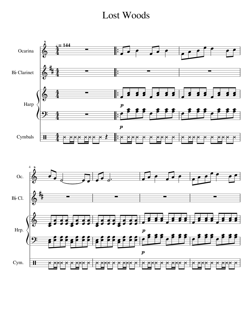 Lost Woods Sheet Music For Clarinet In B-flat, Crash, Harp, Flute Other ...