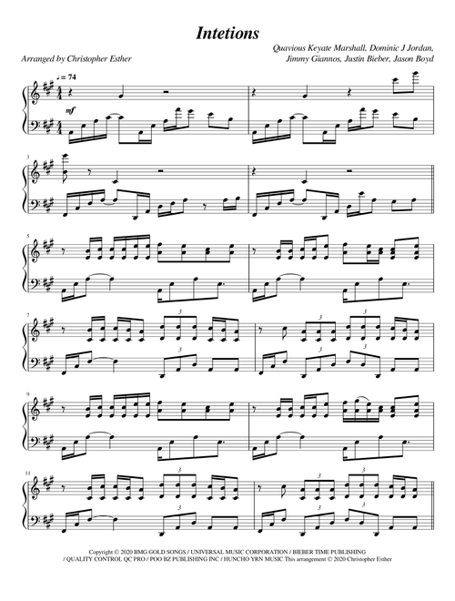 Intentions (Arr. Christopher Esther) - Justin Bieber (Piano Solo)