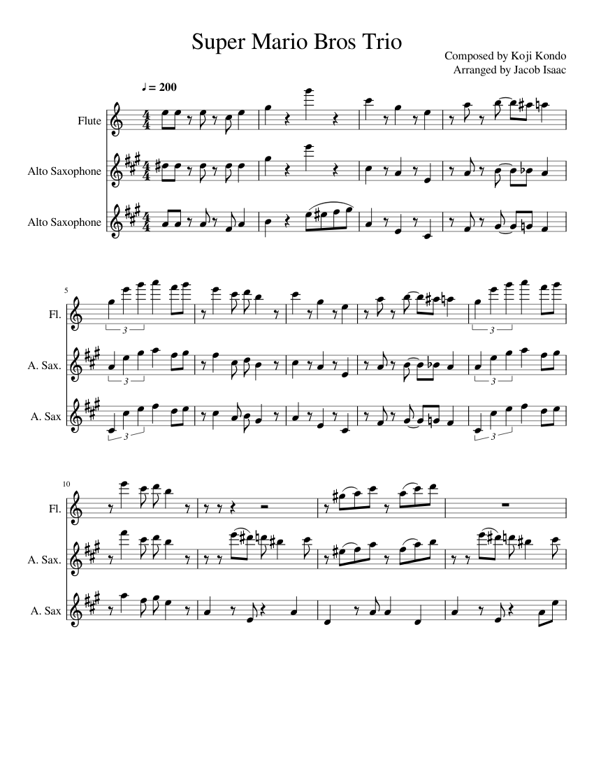 Super Mario Bros Trio Sheet Music for Flute, Saxophone alto (Mixed Trio ...