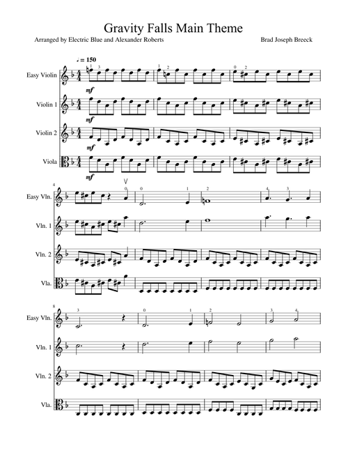 Gravity Falls Main Theme - 3 violins (Easy violin and Violin 1 and 2) and Viola