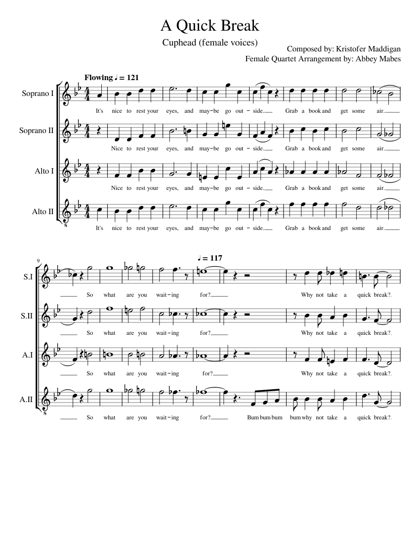 A Quick Break - Cuphead Sheet Music for Female (Women’s Choir ...