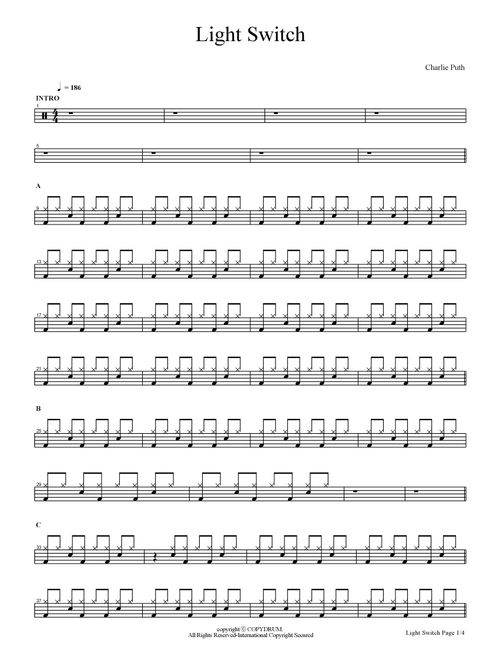 Light Switch (Arr. COPYDRUM) - Charlie Puth (Drums)