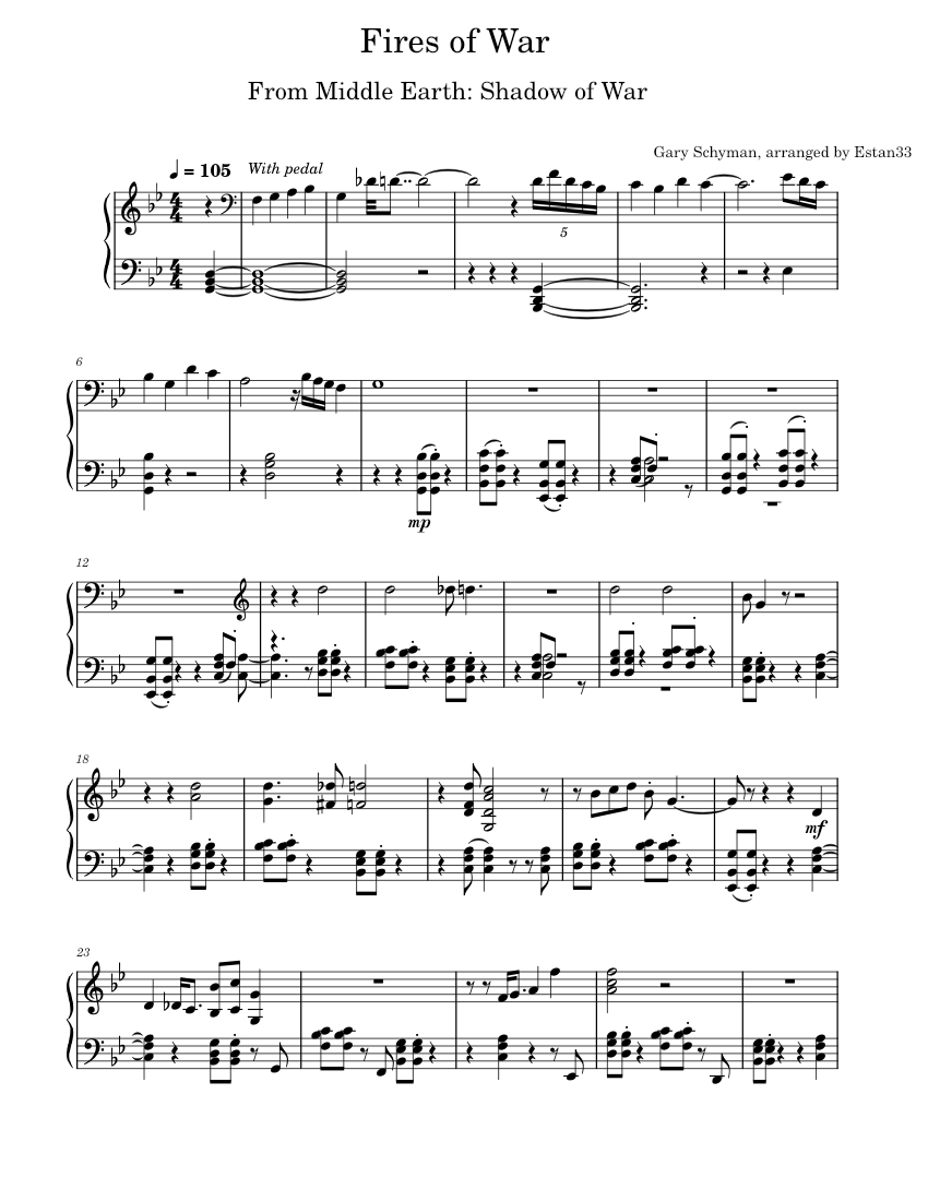 Fires of War from Middle Earth: Shadow of War Sheet Music for