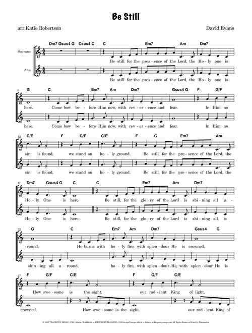 Be Still For The Presence (Arr. Katie Robertson) - David Evans (Choral, SA)