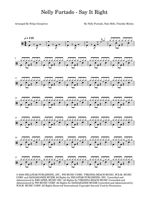 Say It Right (Arr. Felipe Gonçalves) - Nelly Furtado (Drums)