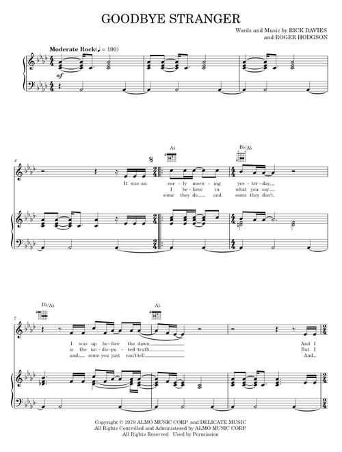 Goodbye stranger - Supertramp (Piano-Vocal-Guitar)