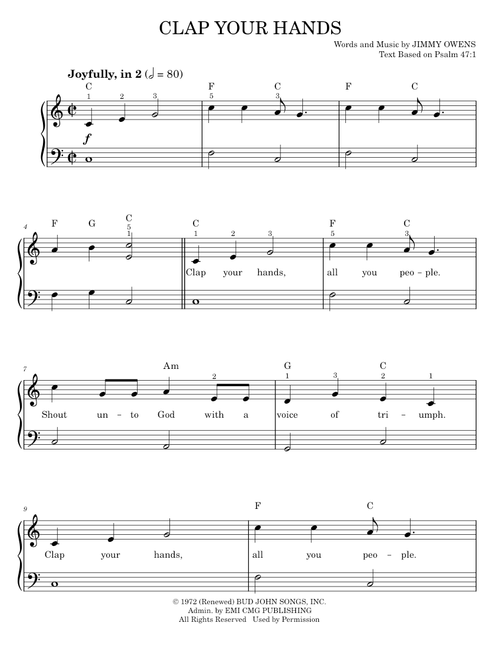 Clap Your Hands - Jimmy Owens (Easy Piano)