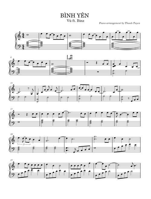 Bình Yên – Vũ [EASY piano version]