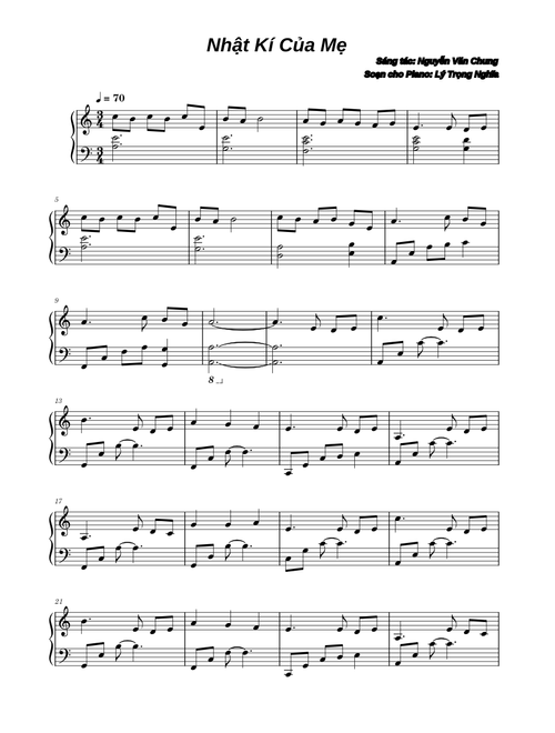Nhật Kí Của Mẹ – SHEET PIANO ( EASY )