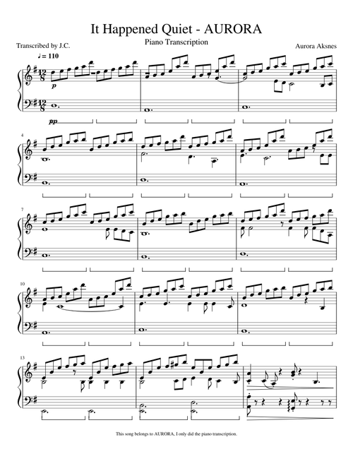 It Happened Quiet - AURORA - Piano Transcription