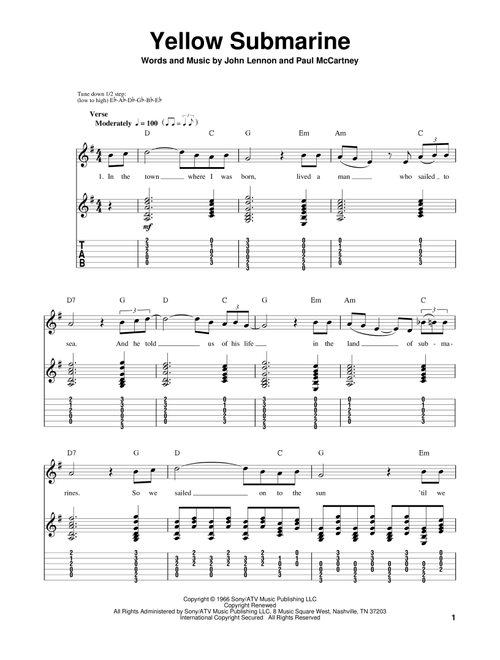 Yellow Submarine - The Beatles (Guitar Tab Play-Along)