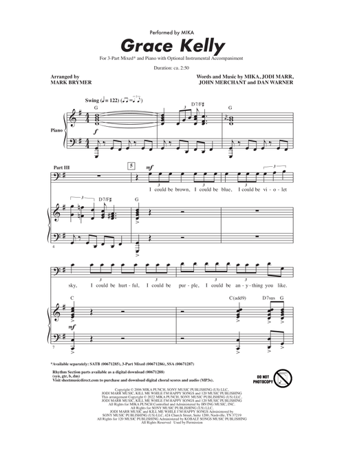Grace Kelly (arr. Mark Brymer) - Mika (Choral, 3-Part Mixed)