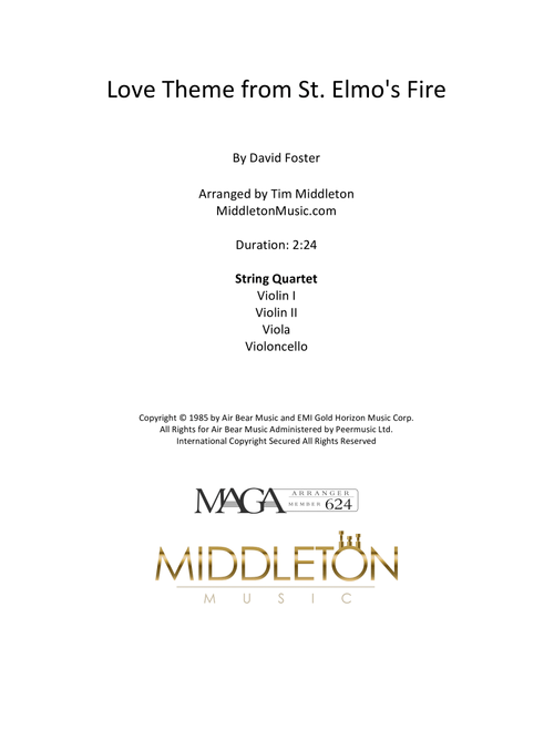 Love Theme From "st. Elmo's Fire" (Arr. Tim Middleton) - David Foster (String Quartet)