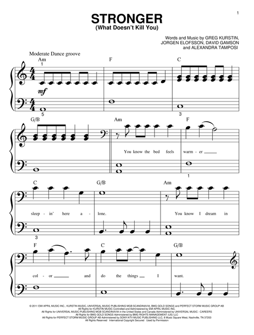 Stronger (What Doesn't Kill You) - Kelly Clarkson (Big Note Piano)