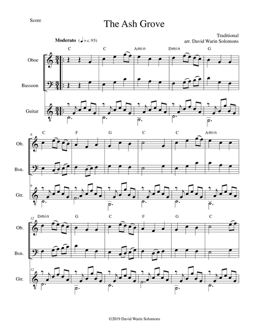 The Ash Grove (Llwyn Onn) for oboe, bassoon and guitar (Arr. David Warin Solomons) - Traditional (Small Ensemble)