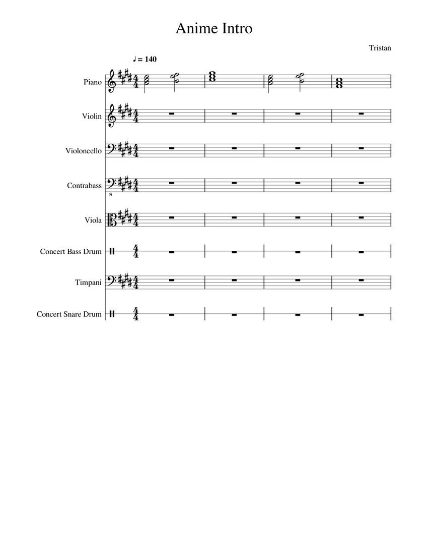 Anime Intro Sheet Music for Piano, Contrabass, Timpani, Snare drum ...