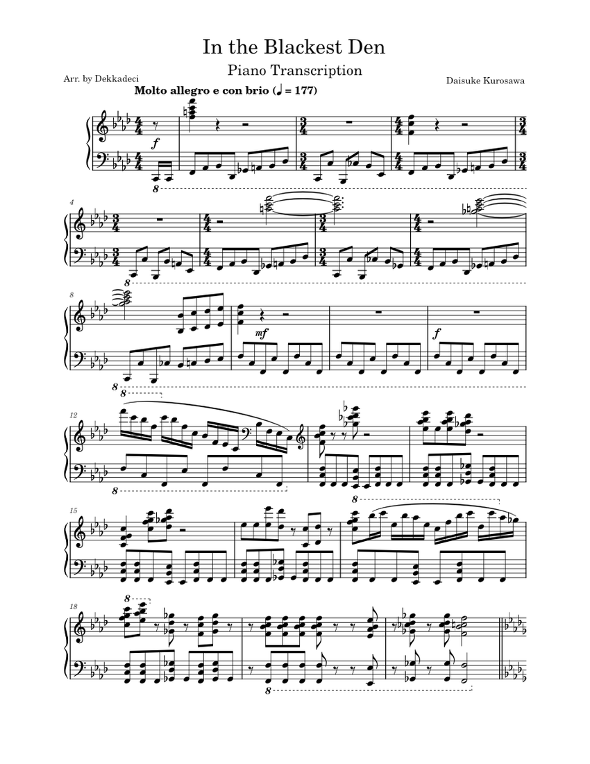 In the Blackest Den (Piano Transcription) Sheet music for Piano (Solo) |  Musescore.com