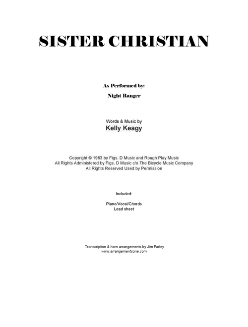 Sister Christian (Arr. jfarley@arrangementsone.com) - Night Ranger (Piano-Vocal-Guitar (Piano Accompaniment))