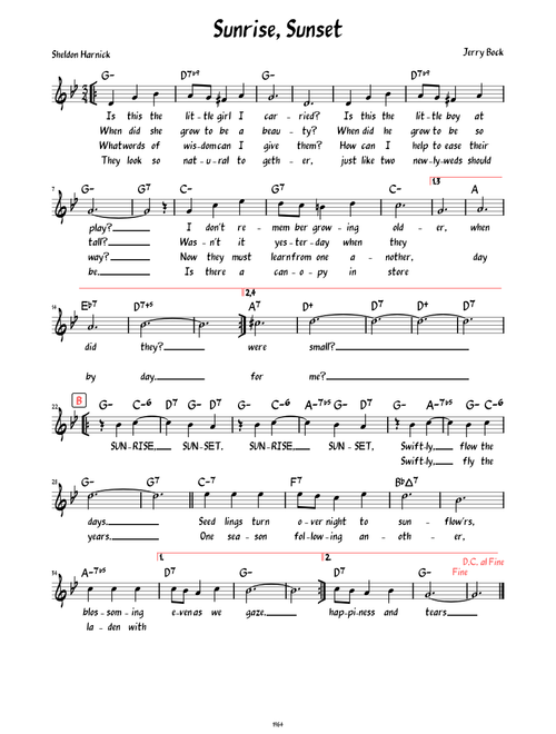 Sunrise Sunset (Lead sheet with lyrics )