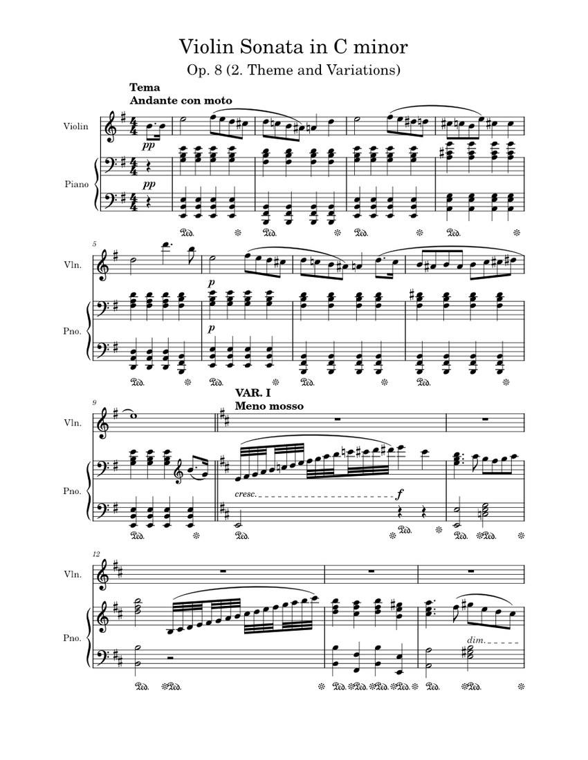 Violin Sonata in C minor, Op. 8 (2. Theme and Variations) Sheet music ...