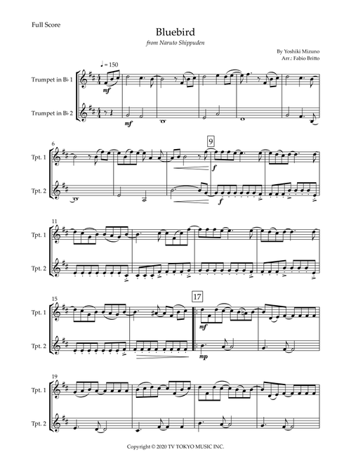 Ikimono Gakari's Blue Bird (Arr. Fabio Britto) - Yoshiki Mizuno (Trumpet Duet)