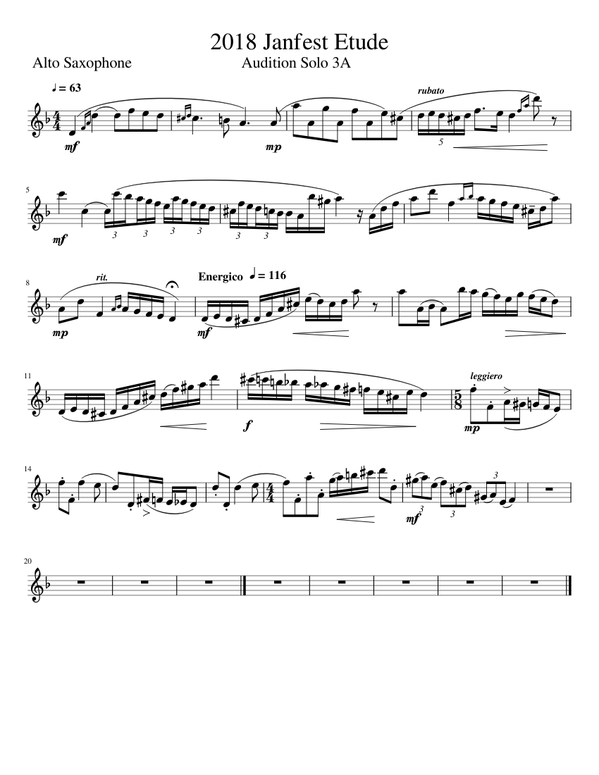 2018 Janfest Etude Sheet music for Saxophone alto Solo Musescore