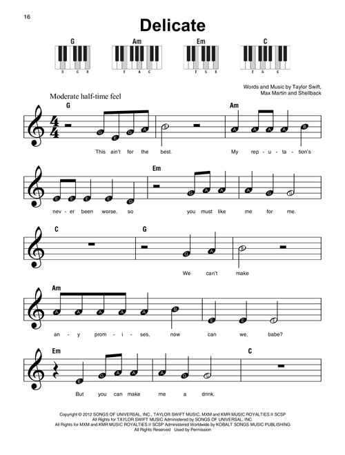 Delicate - Taylor Swift (Super Easy Piano)