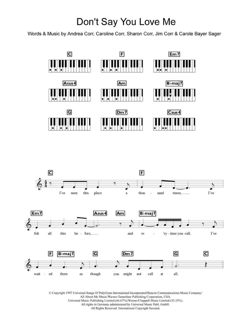 Don't Say You Love Me - The Corrs (Piano Chords-Lyrics)