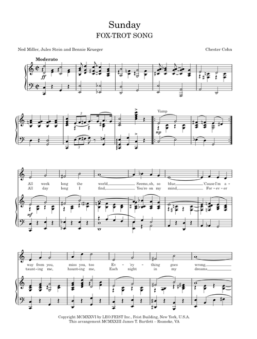 Sunday [sheet music] – Chester Cohn, Jules Stein, Ned Miller, Bennie Krueger