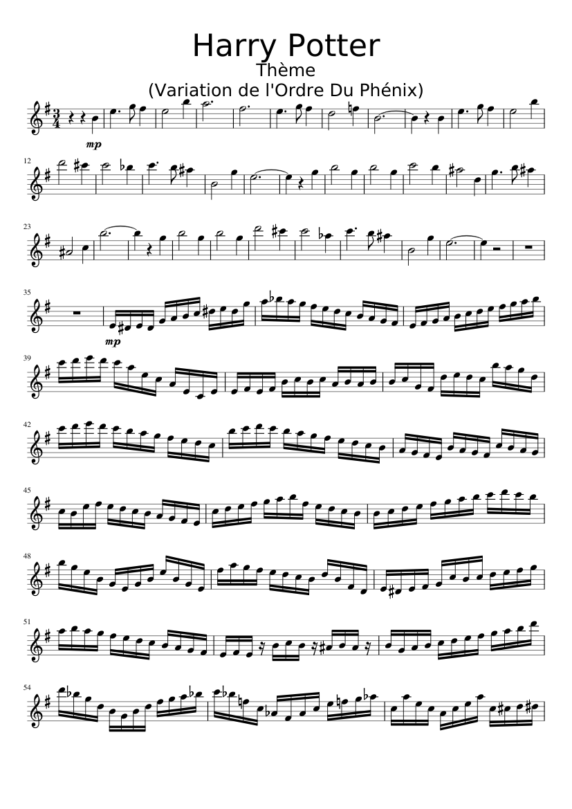 Harry Potter & L'Ordre Du Phénix (Thème Pour Hautbois) Sheet Music For  Flute (Solo) | Musescore.Com