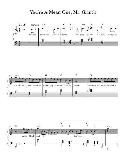 You're A Mean One, Mr Grinch - Easy Piano