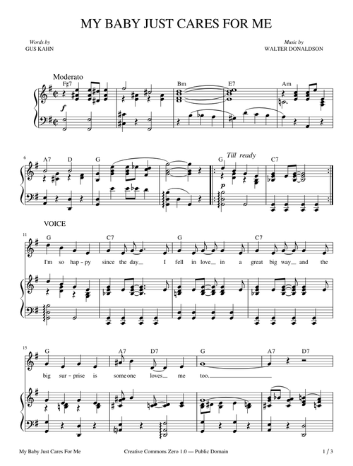 My Baby Just Cares For Me - Donaldson and Kahn - 1930