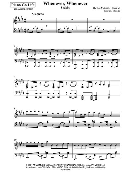 Whenever, Wherever (Arr. Piano Go Life) - Shakira (Piano Solo)
