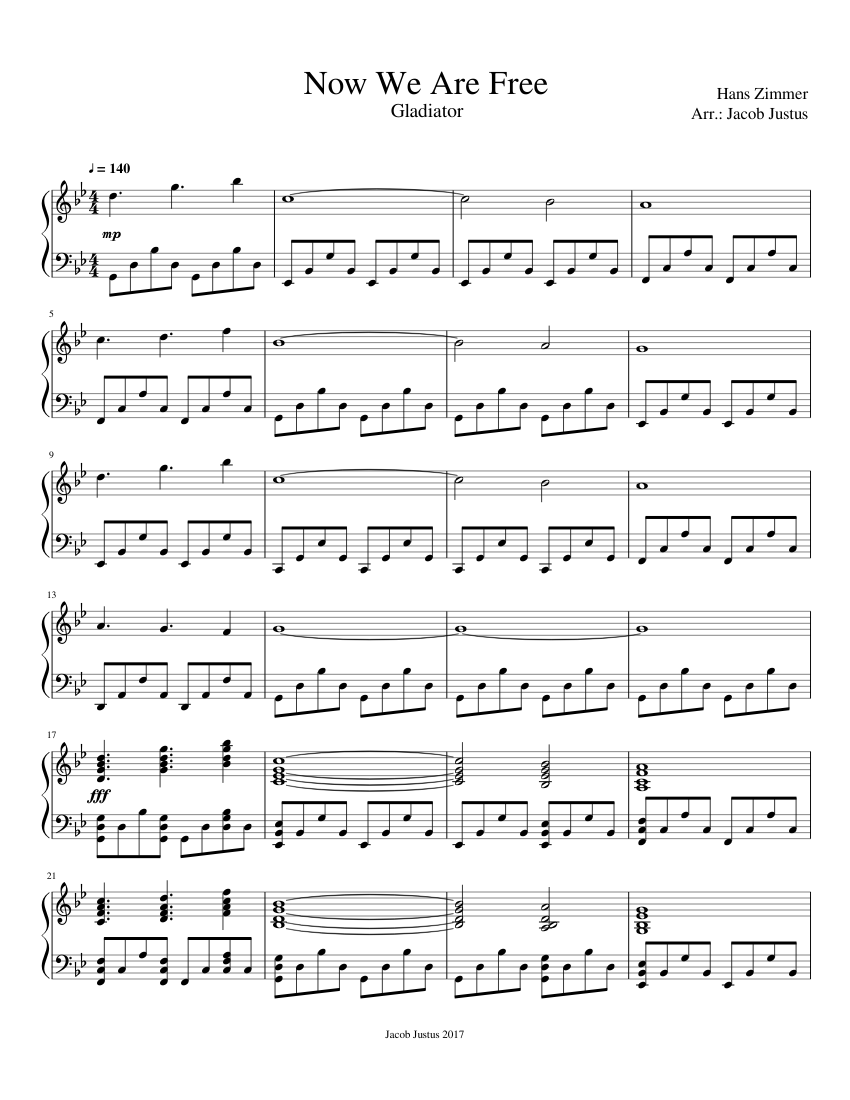 Now We Are Free Gladiator Sheet music for Piano (Solo)