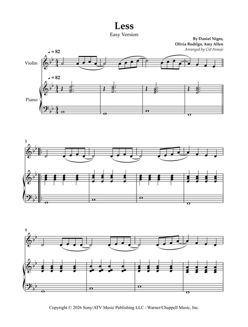 Less (Arr. Cid Araujo) - Olivia Rodrigo (Violin and Piano)