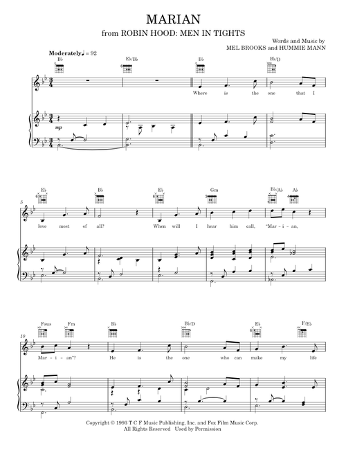 Marian (from Robin Hood: Men In Tights) - Mel Brooks (Piano-Vocal-Guitar)
