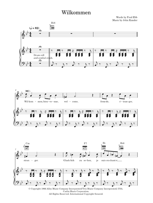 Willkommen (from Cabaret) - Fred Ebb, John Kander, Kander & Ebb (Piano Vocal)