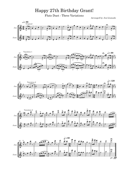 Happy Birthday Flute Duet Three Variations
